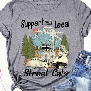 NEW! Trendy Street Cats T Shirt Skunk Oppossum Raccoon Frunny Popular Summer